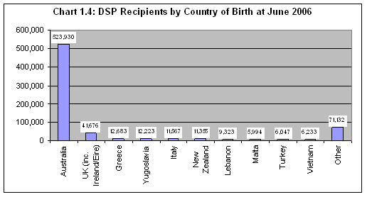 Chart 1.4: DSP Recipients by Country of Birth at June 2006