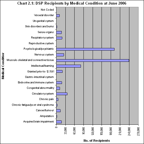 Chart 2.1: DSP Recipients by Medical Condition at June 2006