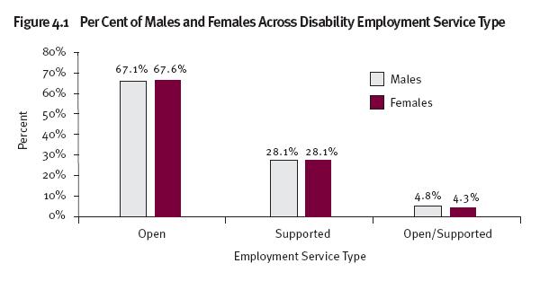 Figure 4.1 Per Cent of Males and Females Across Disability Employment Service Type 