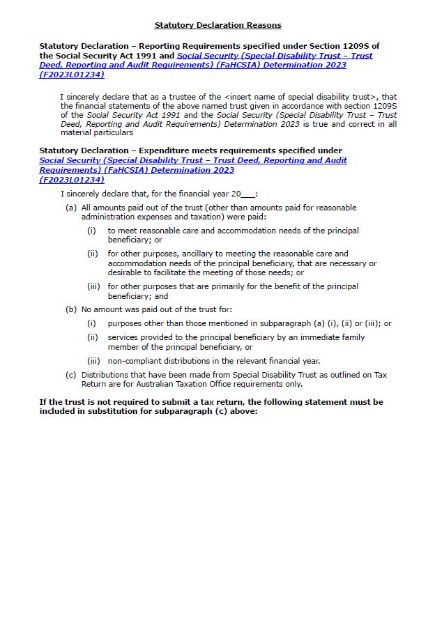Statutory declaration reasons | Department of Social Services
