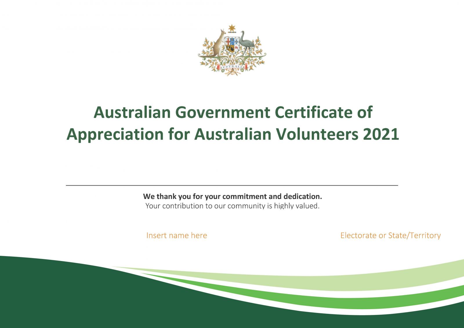 Australian Government Certificate of Appreciation for Volunteers