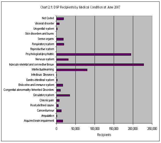 Chart 2.1: DSP Recipients by Medical Condition at June 2007