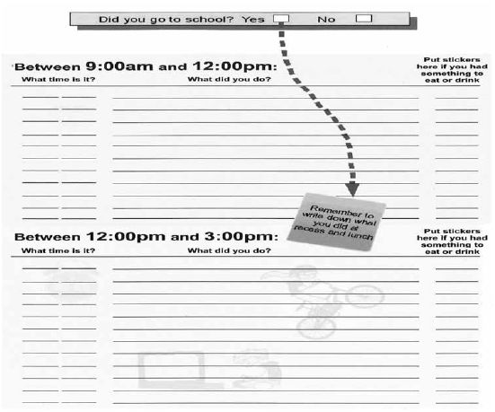 This figure shows an example of a page of the Time Use Diary used by some of the study children