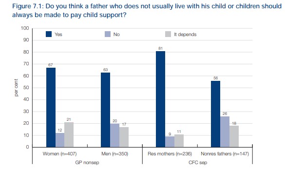 Figure 7.1: Do you think a father who does not usually live with his child or children should always be made to pay child support?