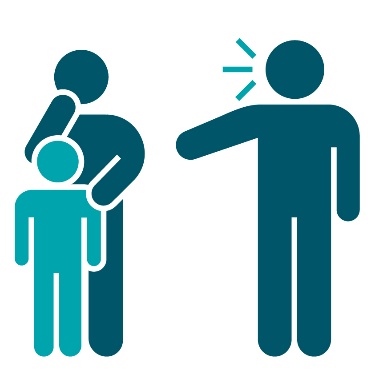 A parent and their child. Another person is shouting at them.