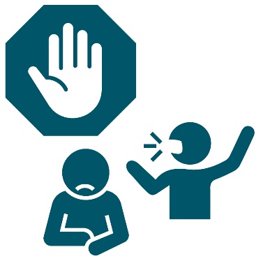 A stop icon next to a person shouting at someone else.