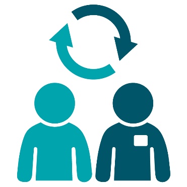 A change icon above a person and a service provider.