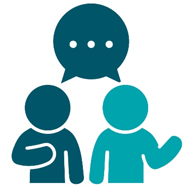 A speech bubble above 2 people.