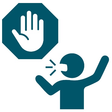 A stop icon next to a person shouting.