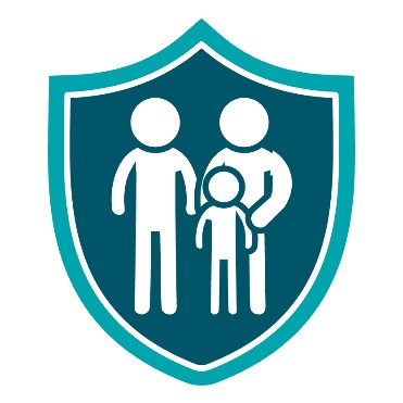 A family inside a safety shield.