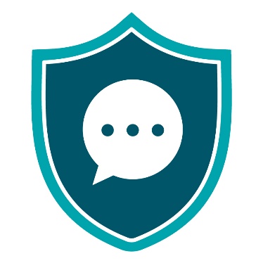 A speech bubble inside a safety icon.