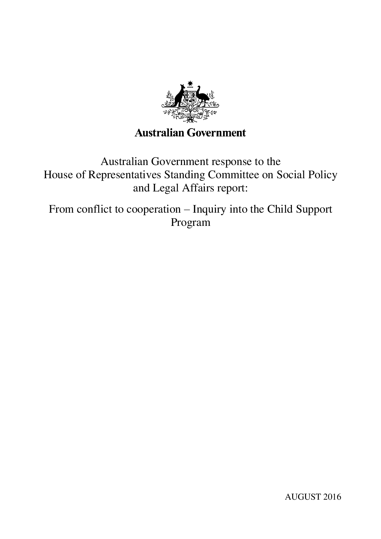 Australian Government response to the House of Representatives Standing ...