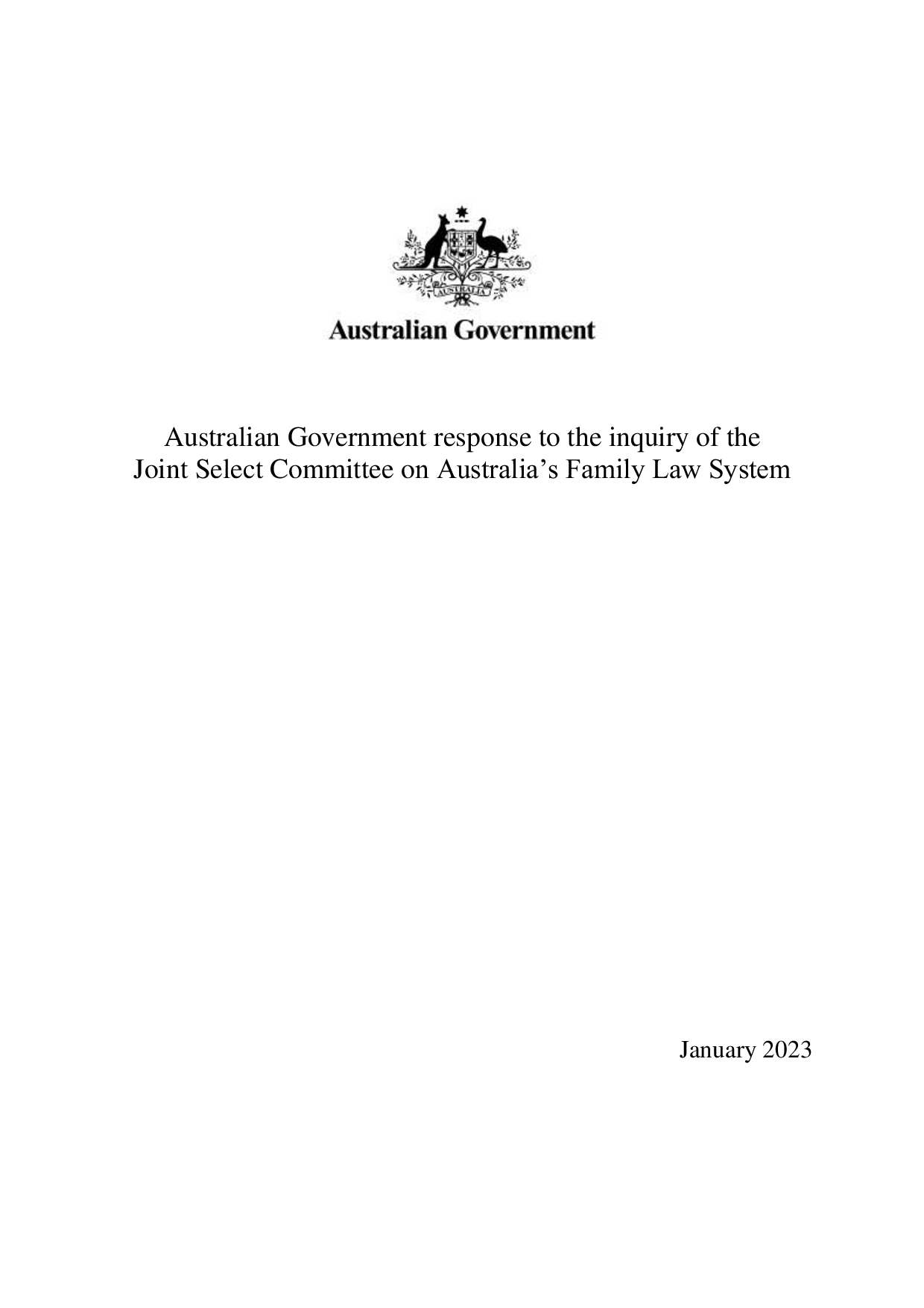 Australian Government response to the inquiry of the Joint Select ...