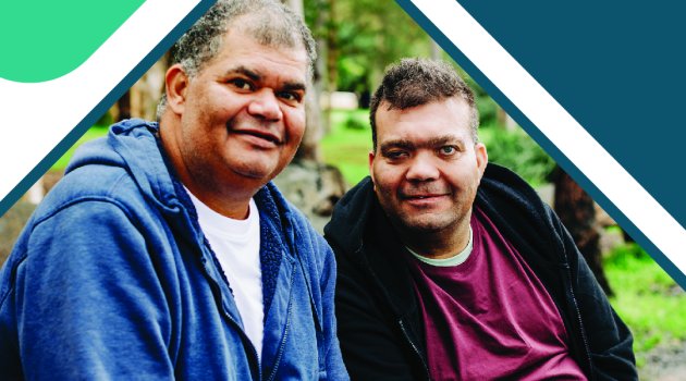 image of two First Nation people sitting down one with a visual disability  