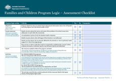 cover for Families and Children Program Logic – Assessment Checklist