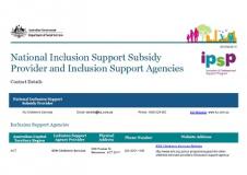 National Inclusion Support Subsidy Provider and Inclusion Support Agency contact details cover details