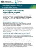 A new specialist disability employment program – Employer Factsheet cover