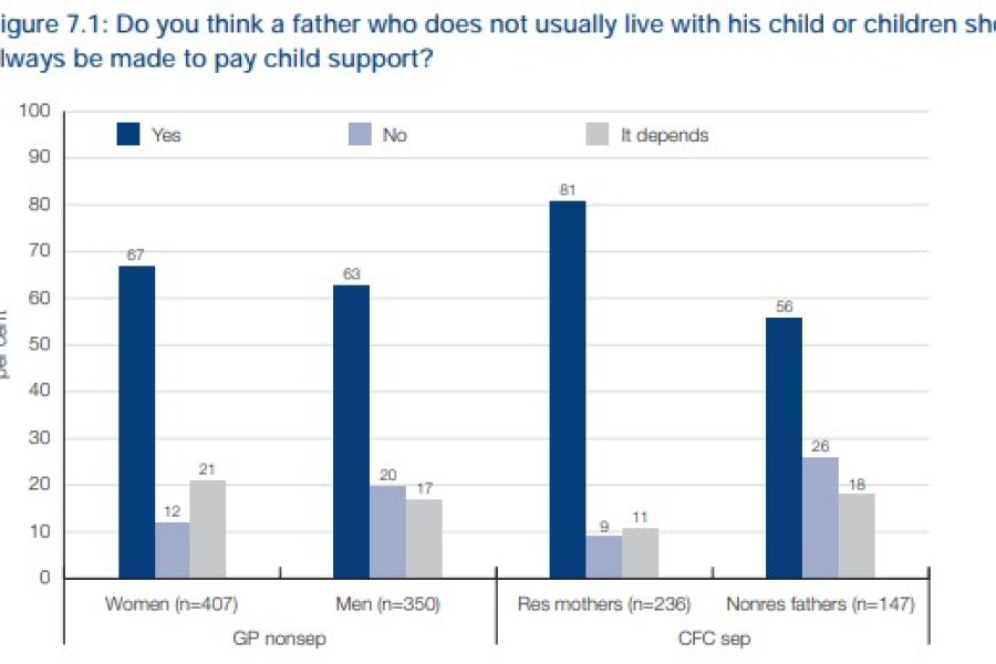 Figure 7.1: Do you think a father who does not usually live with his child or children should always be made to pay child support?