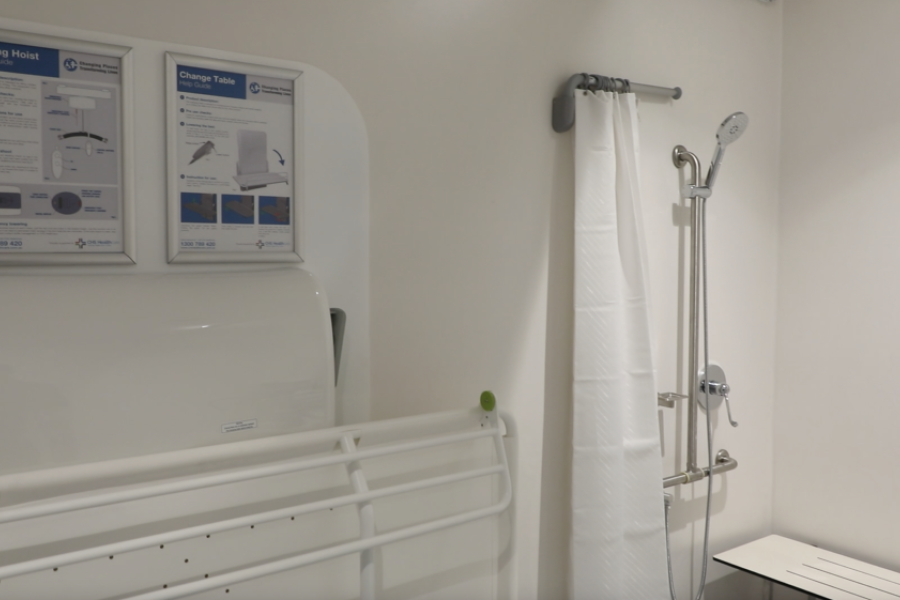 Bathroom with an accessible shower.