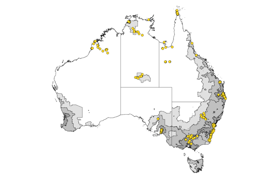 map of Australia showing participant locations
