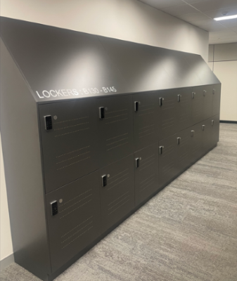 A locker unit with 2 rows of 8 lockers