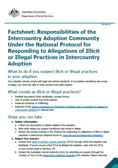 Factsheet: Responsibilities of the Intercountry Adoption Community Under the National Protocol for Responding to Allegations of Illicit or Illegal Practices in Intercountry Adoption