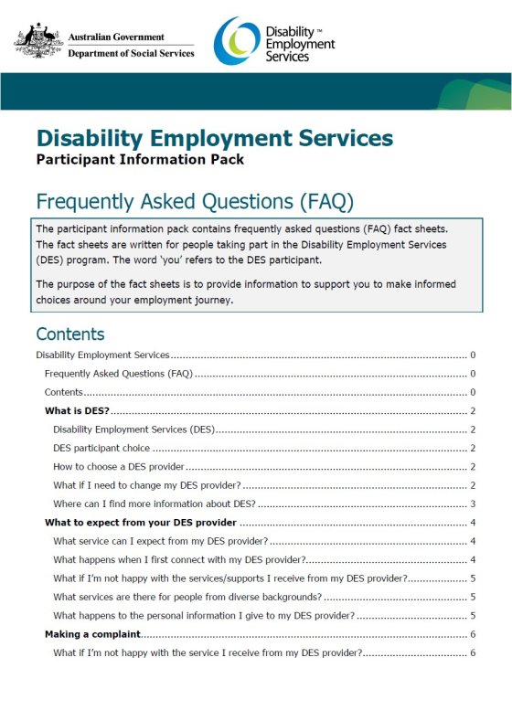 DES Participant Information Pack cover