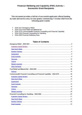 FWC grant round outcomes