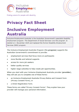 Privacy Fact Sheet Inclusive Employment Australia cover